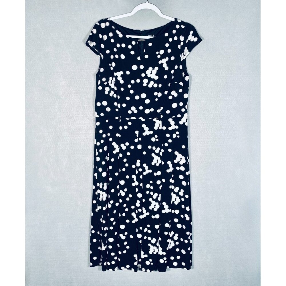 RM LL Dress Womens 12 Black Stretch Polka Dot Maxi Zip